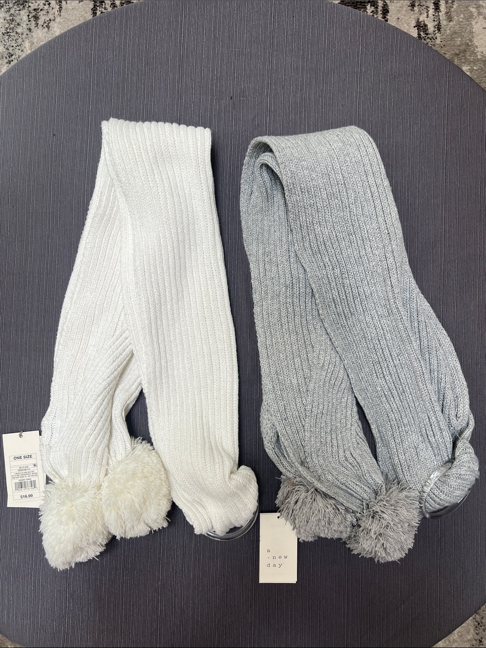 **NWT**TWO KNIT SCARVES W/POMPONS